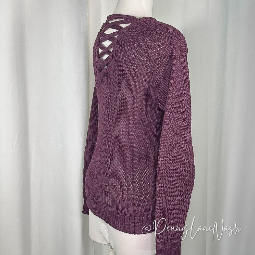 Lizard Thicket Lace Up Back Sweater Size Small Dark Plum - Picture 4 of 11